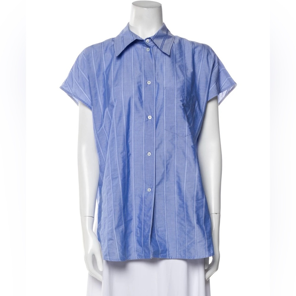 Sandro blue button up short sleeve blouse shirt size Large L - Picture 4 of 7